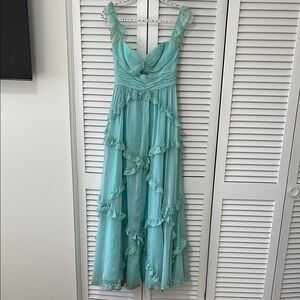 Mac Duggal Aqua Ruched Sweetheart Prom Gown